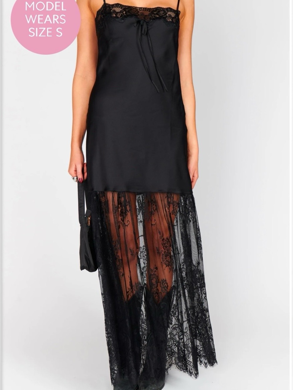 Show Me Your MuMu Black Lace Maxi Slip Skirt with Sheer Lace Panel